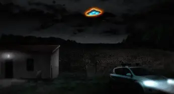 Police Car Escorted By A Disc-shaped UFO
